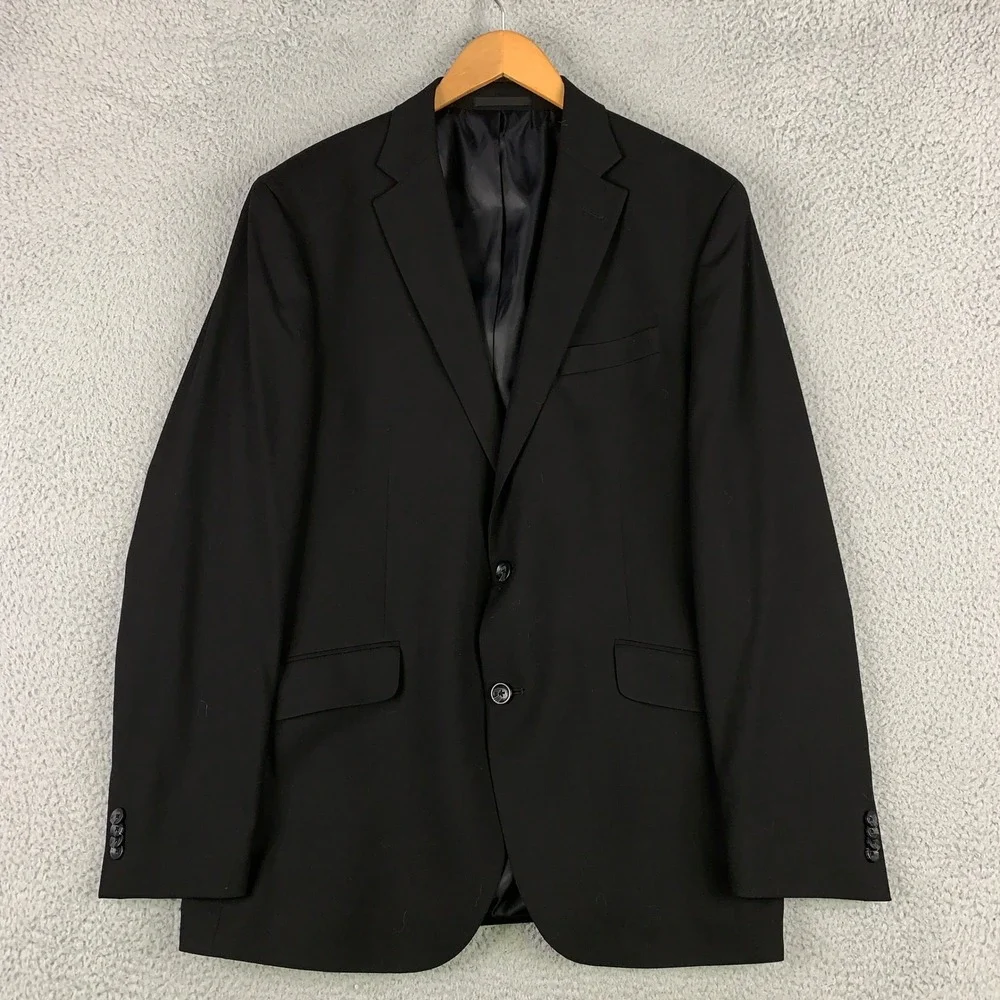 Kenneth Cole Reaction Techni-Cole 2 Piece Suit 44L Black Slim Fit Pants 34x34
